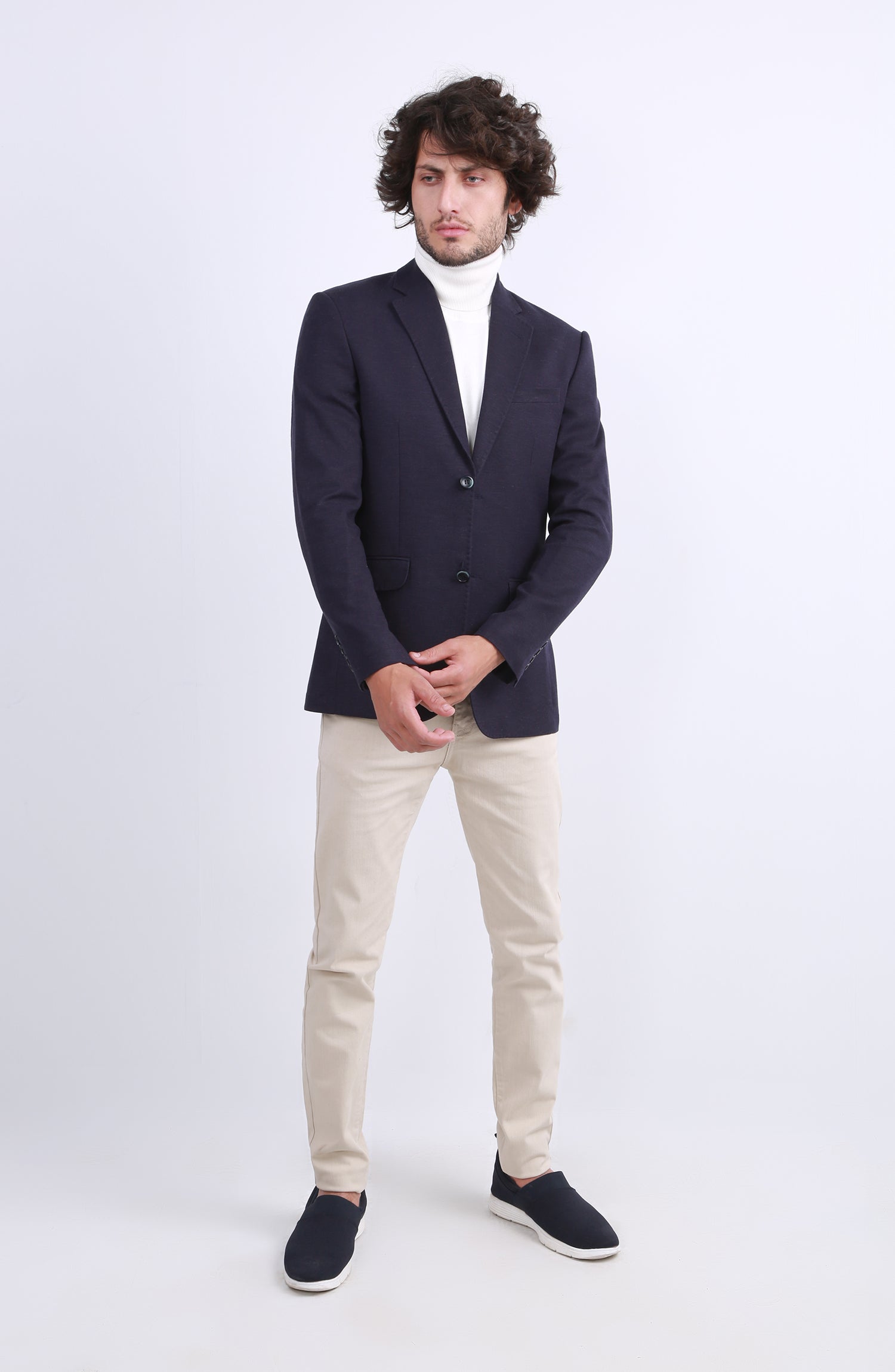 MCW610421 MEN S NAVY BLAZER IN LINEN NAVY