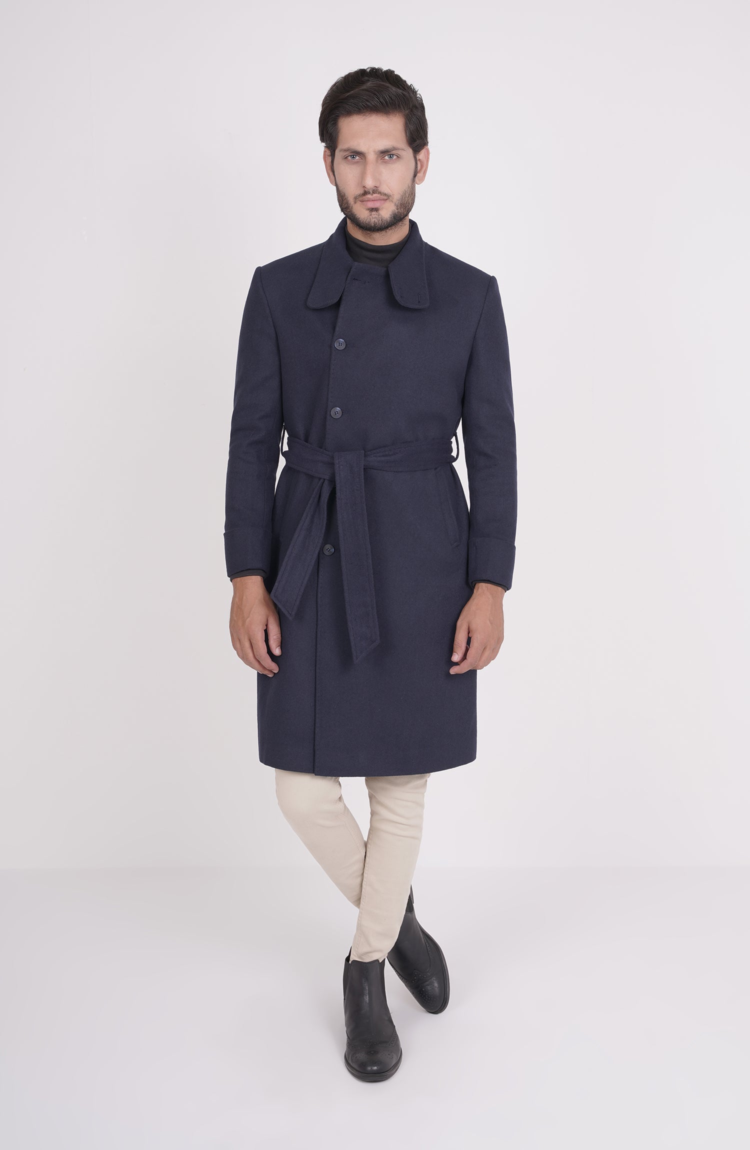 MWC603422 NAVY WOOL LONG COAT NAVY