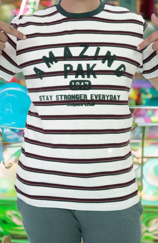 Striped T Shirt With Text Grap