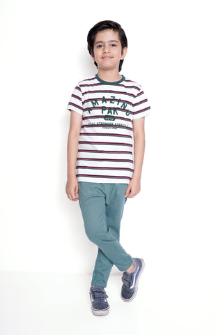 Striped T Shirt With Text Grap