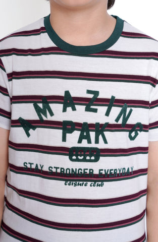 Striped T Shirt With Text Grap