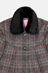 Checked Coat With Fur Collar