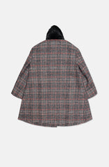 Checked Coat With Fur Collar