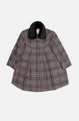 Checked Coat With Fur Collar