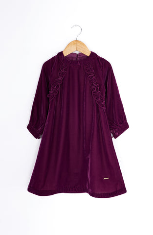 Maroon Frilled Velvet Dress