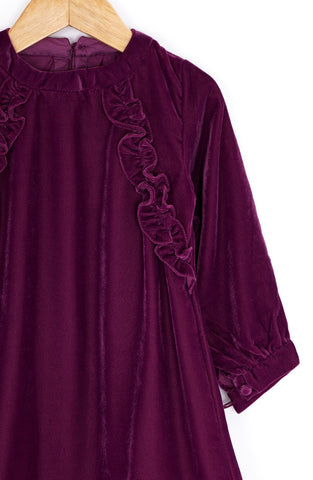 Maroon Frilled Velvet Dress