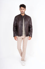 Racer Leather Jacket In Brown