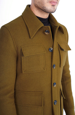 Wool Shacket In Olive Gold