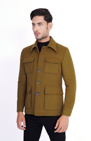 Wool Shacket In Olive Gold