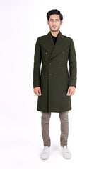 Trench Coat In Green Wool