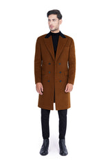 Brown Long Coat In Wool