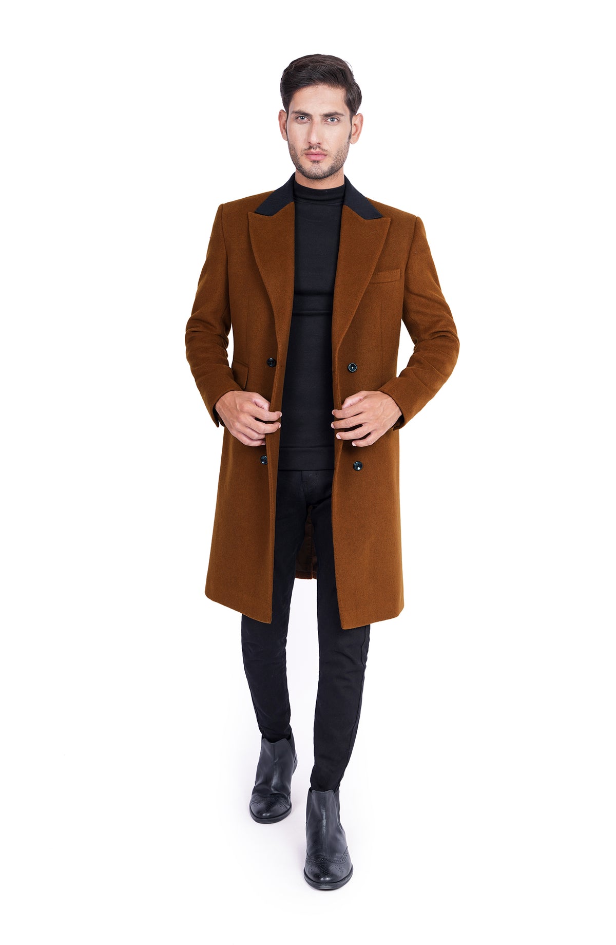 Brown Long Coat In Wool