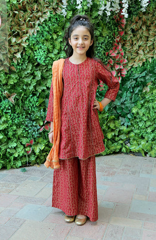 Rano 3 Pc Lawn Suit - Red