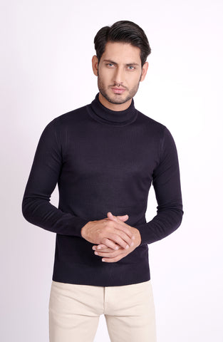 Super Soft Rol Neck Jumper In Navy