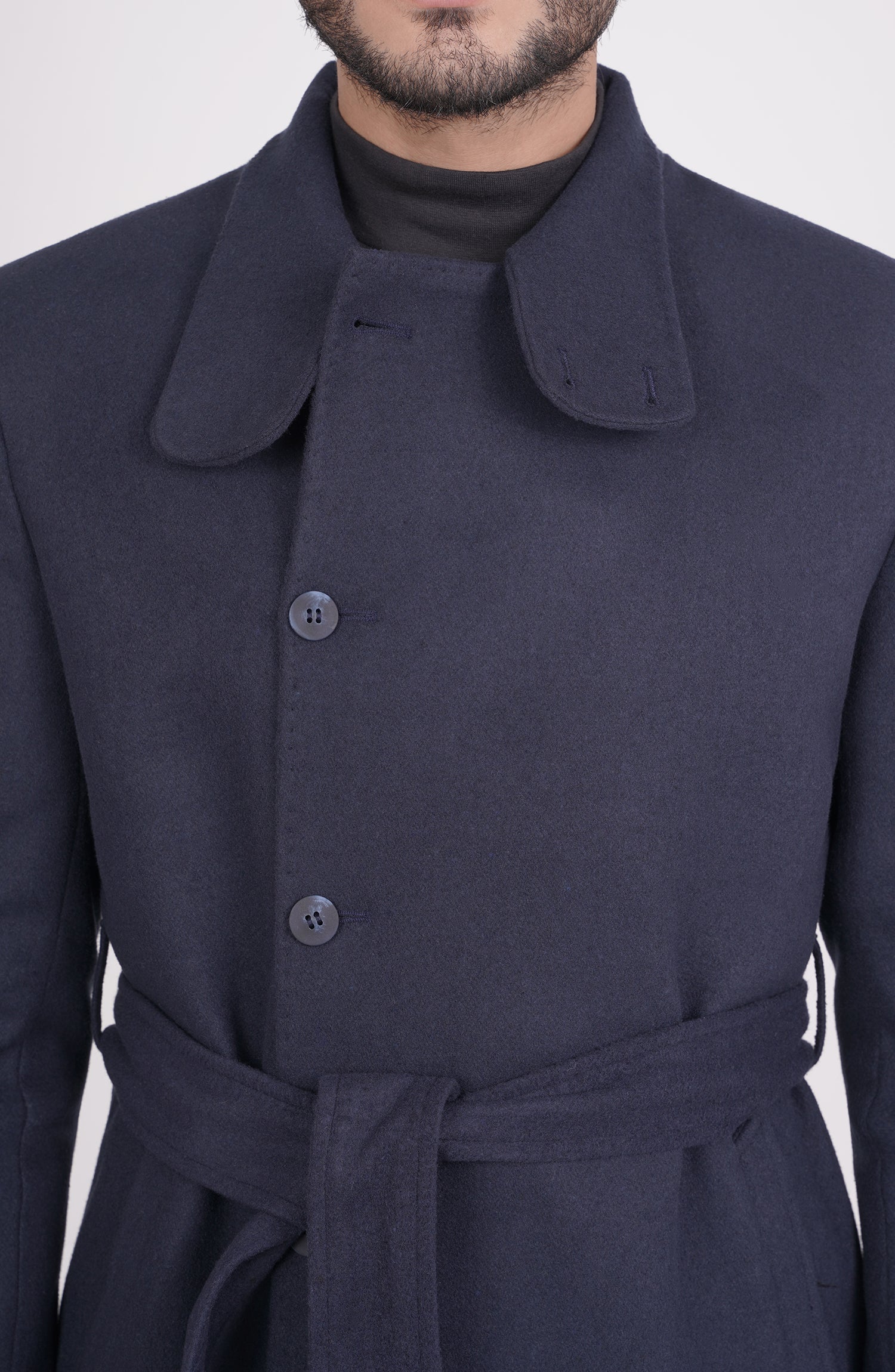 Navy Wool Long Coat