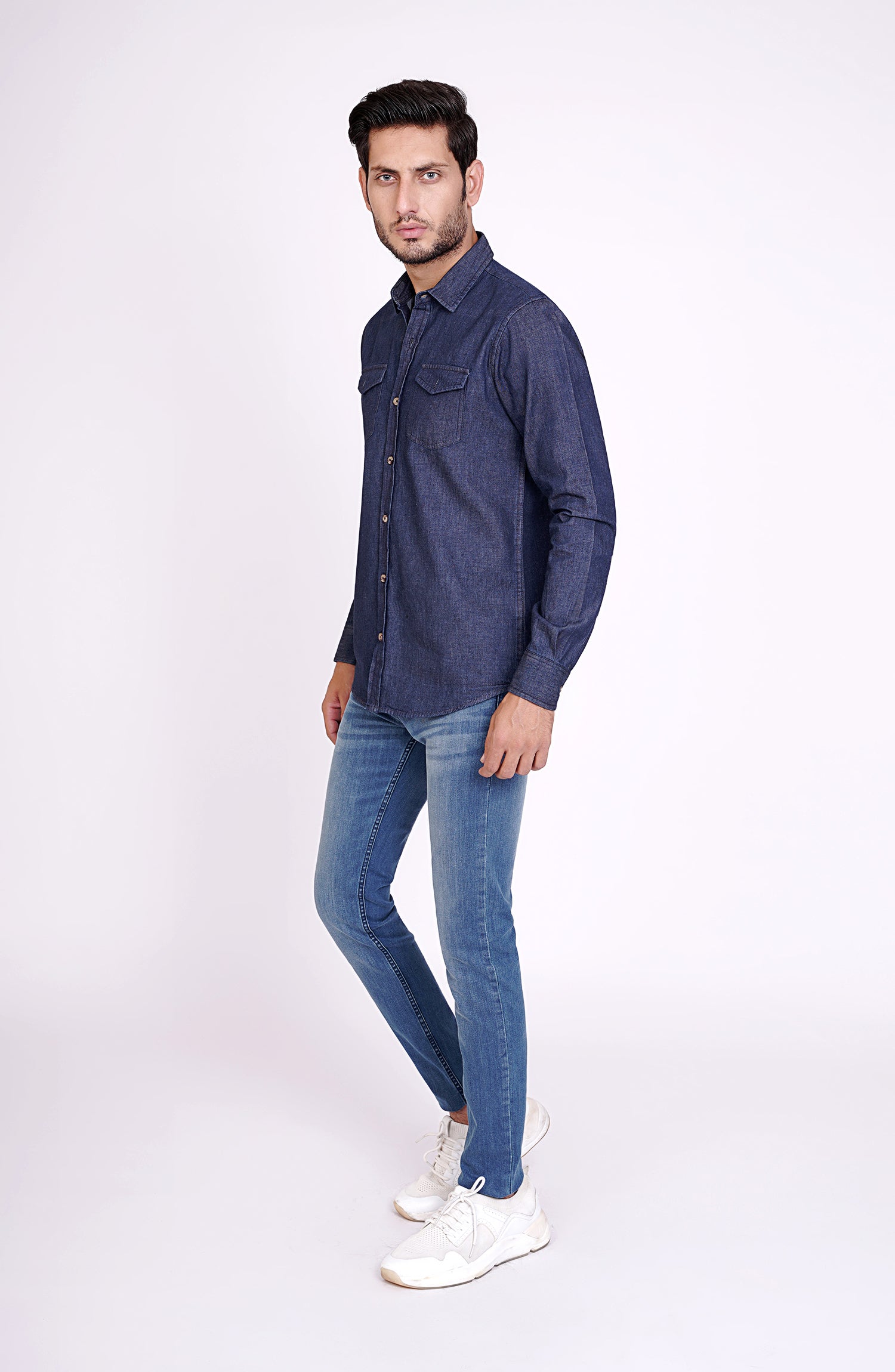 MWF604422-RINSE WASH DENIM SHIRT-BLUE – Leisure Club Official