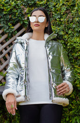 Womens Metallic Puffer Jacket